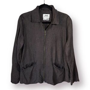 Flax by Jeanne Engelhart Linen Full Zip Jacket Small Brown Lagenlook Artisan